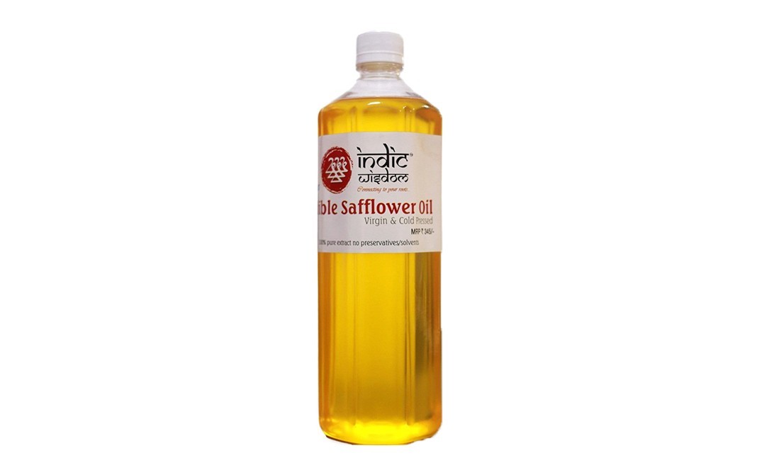 Indic Wisdom Edible Safflower Oil Virgin & Cold Pressed   Plastic Bottle  1 litre